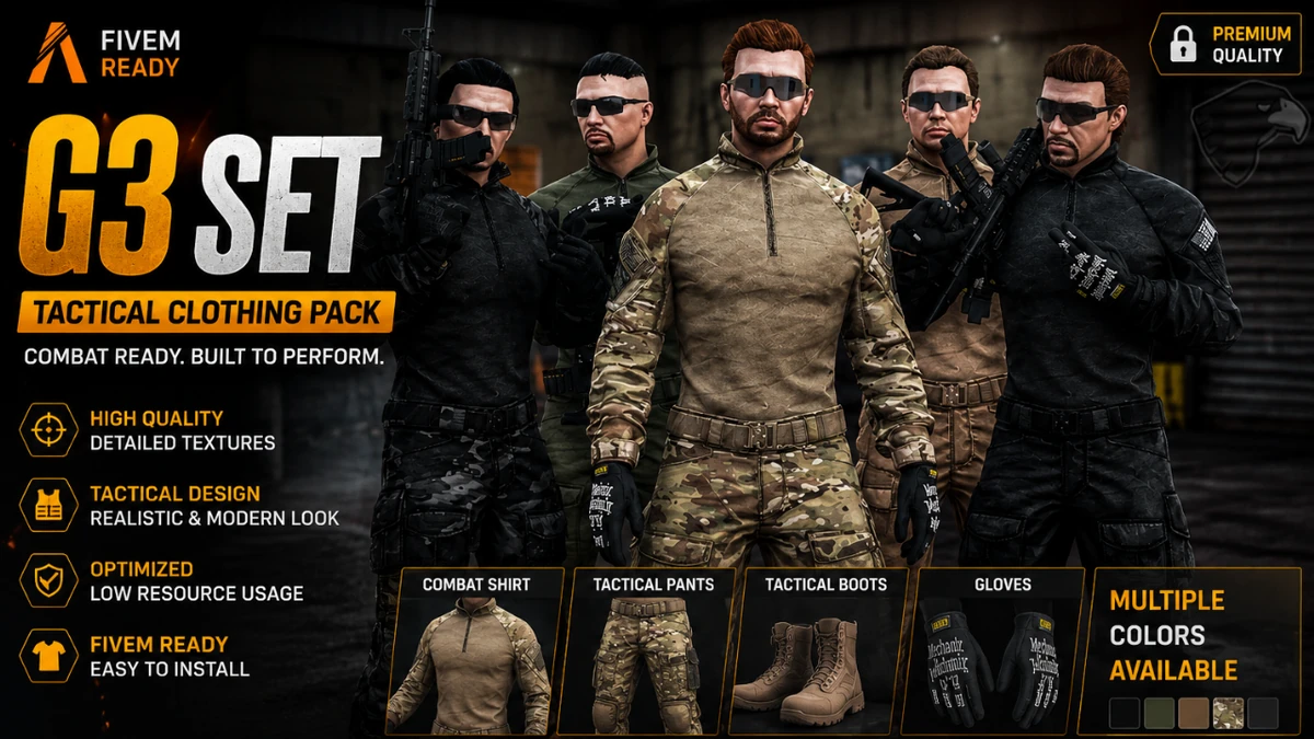 G3 Set FiveM | Tactical Clothing Pack | Combat Shirt, Pants & Tactical Boots